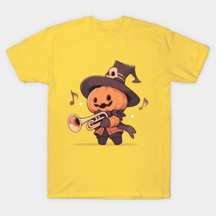 Jack-O-Lantern Playing Halloween Trumpet. Spooky Cute Mariachi Monster. T-Shirt